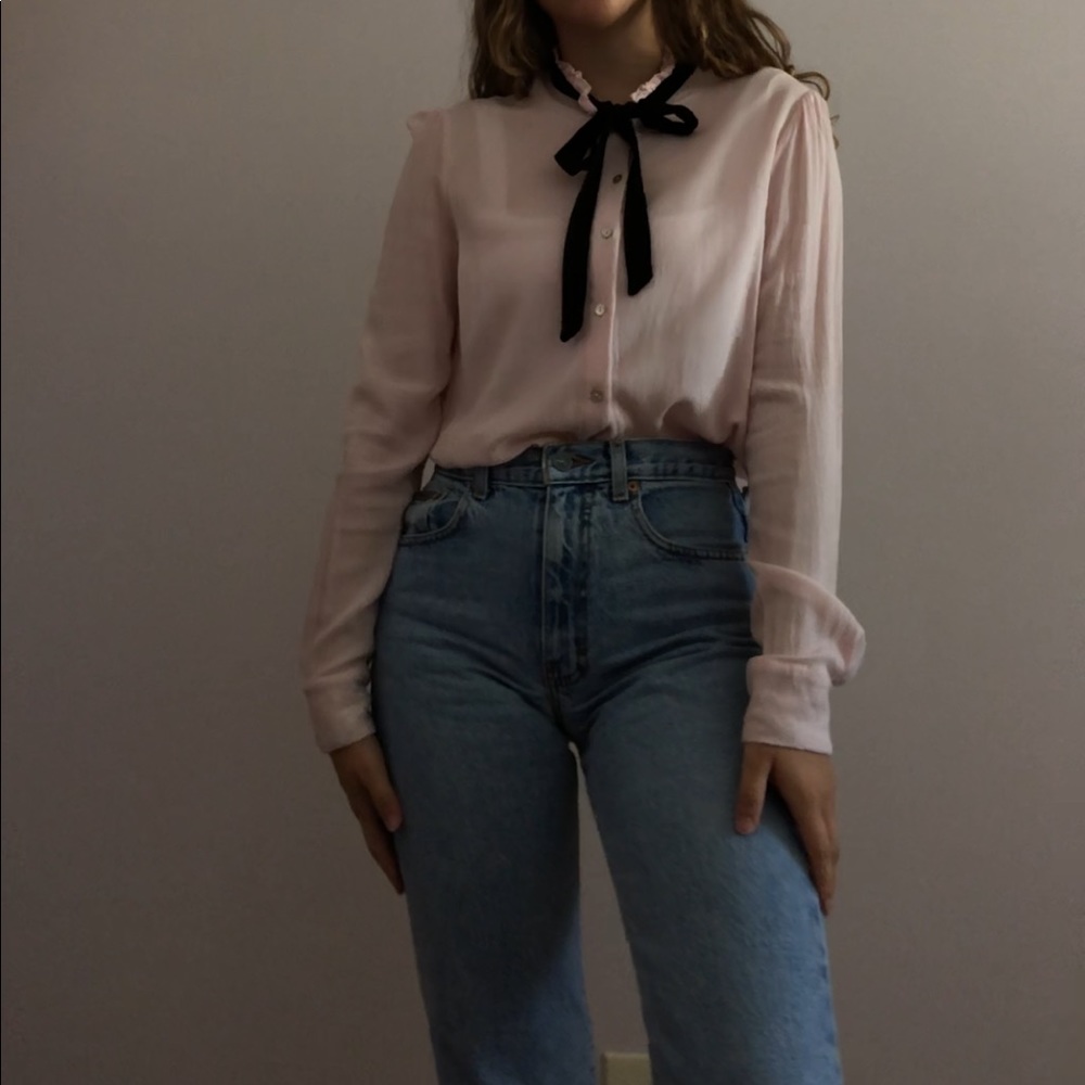 Pink button up with tie collar